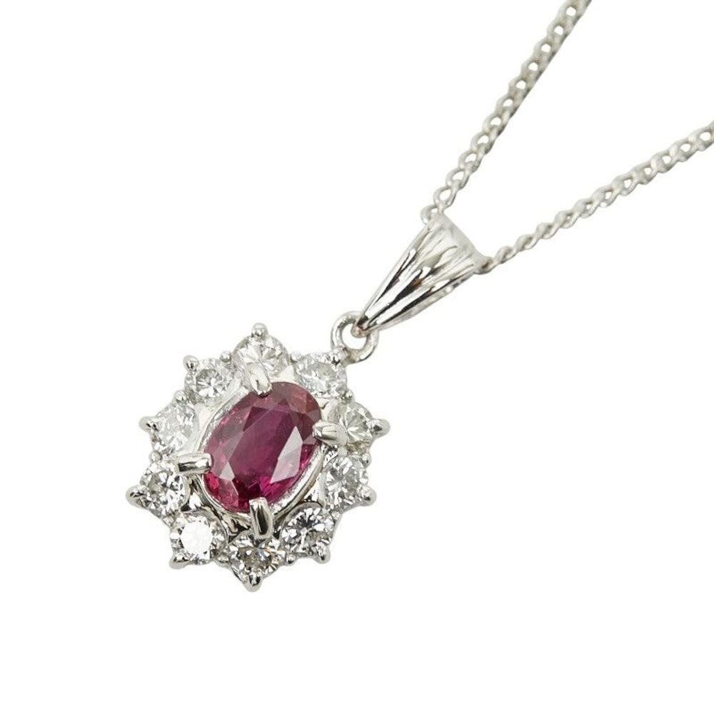 Unbranded Ruby & Diamond Platinum Necklace Silver